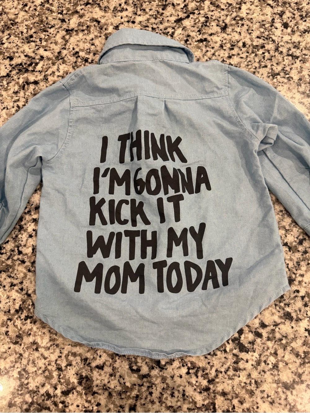 Light Blue Kids' Button-Up Shirt with Back Slogan